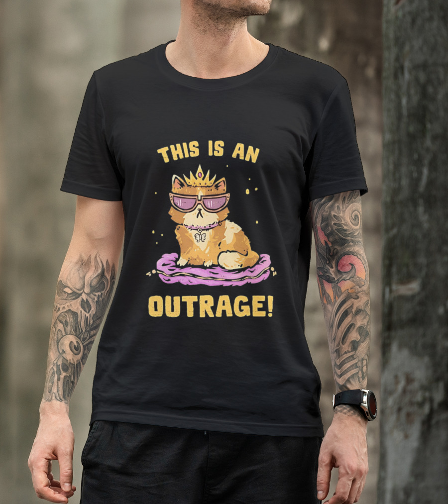 This Is An Outrage Cat With Crown Sunglasses And Butterfly Necklace T-Shirt