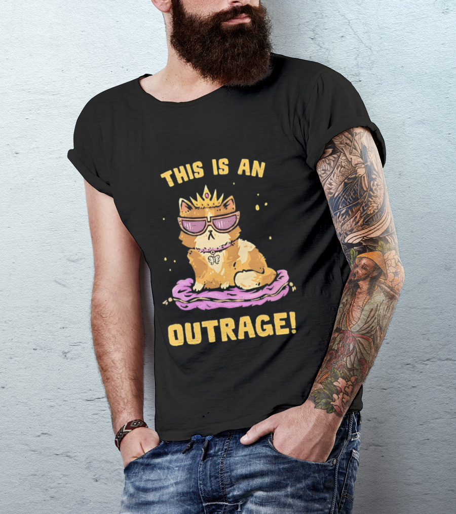 This Is An Outrage Cat With Crown Sunglasses And Butterfly Necklace T-Shirt