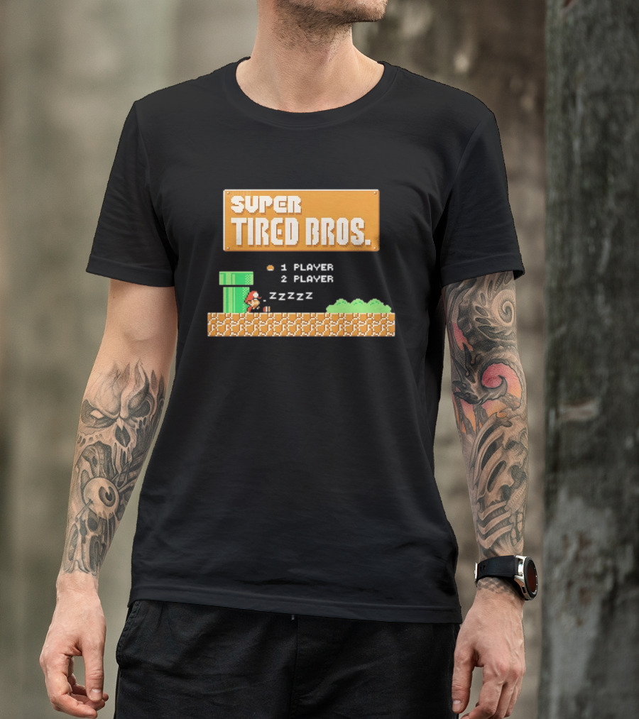 Super Tired Bros Sleepy ZZZZZ Mario 1 Player 2 Player T-Shirt