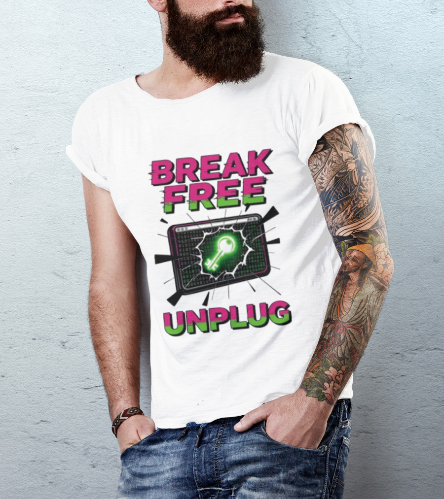 Break Free Unplug Digital Glitch Key Cyber T-Shirt