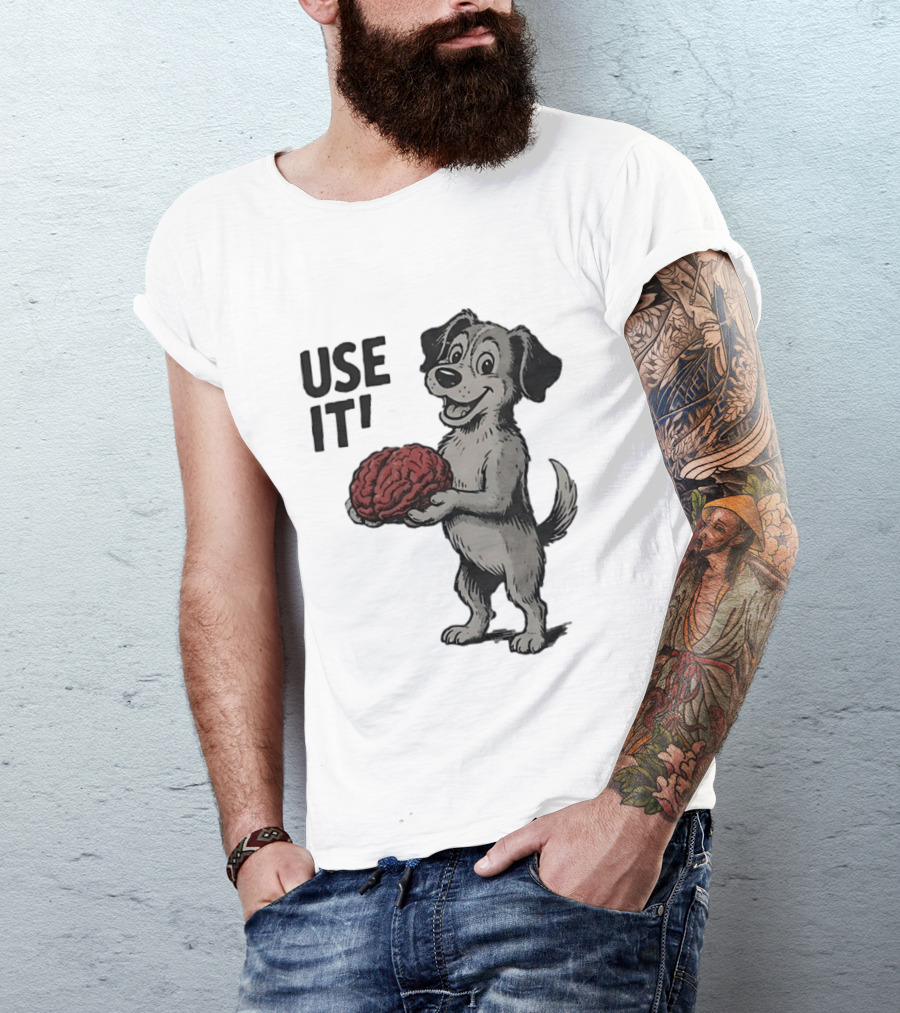 Cartoon Dog Holding Brain Use It Meme T-Shirt