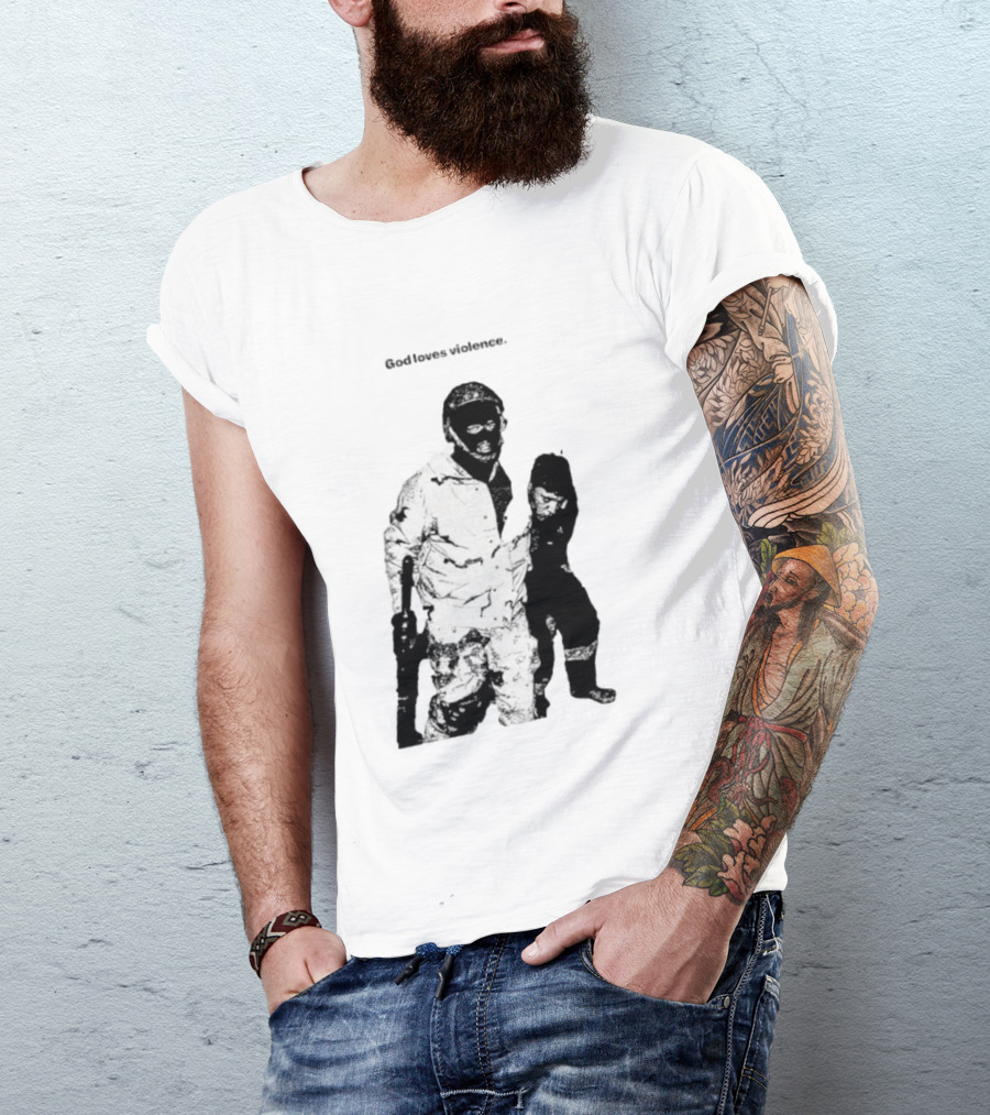 God Loves Violence Edgy Provocative Soldier And Child T-Shirt