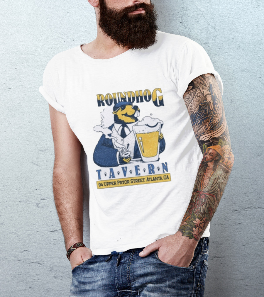 Groundhog Tavern 94 Upper Pryor Street Atlanta GA Vintage Style Beer And Smoke T-Shirt