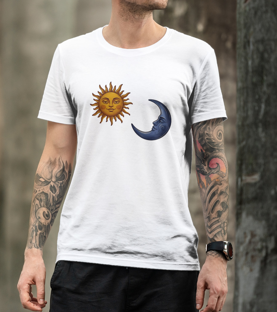 Sun Face And Crescent Moon Celestial Pair Harmony T-Shirt
