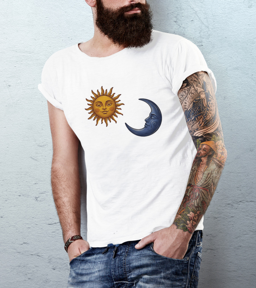 Sun Face And Crescent Moon Celestial Pair Harmony T-Shirt