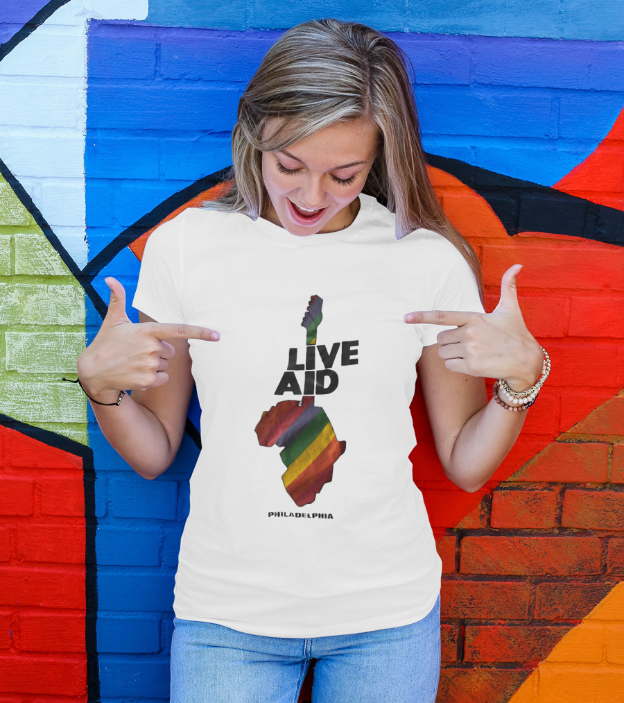 1985 Live Aid Rainbow Guitar Philadelphia Concert T-Shirt