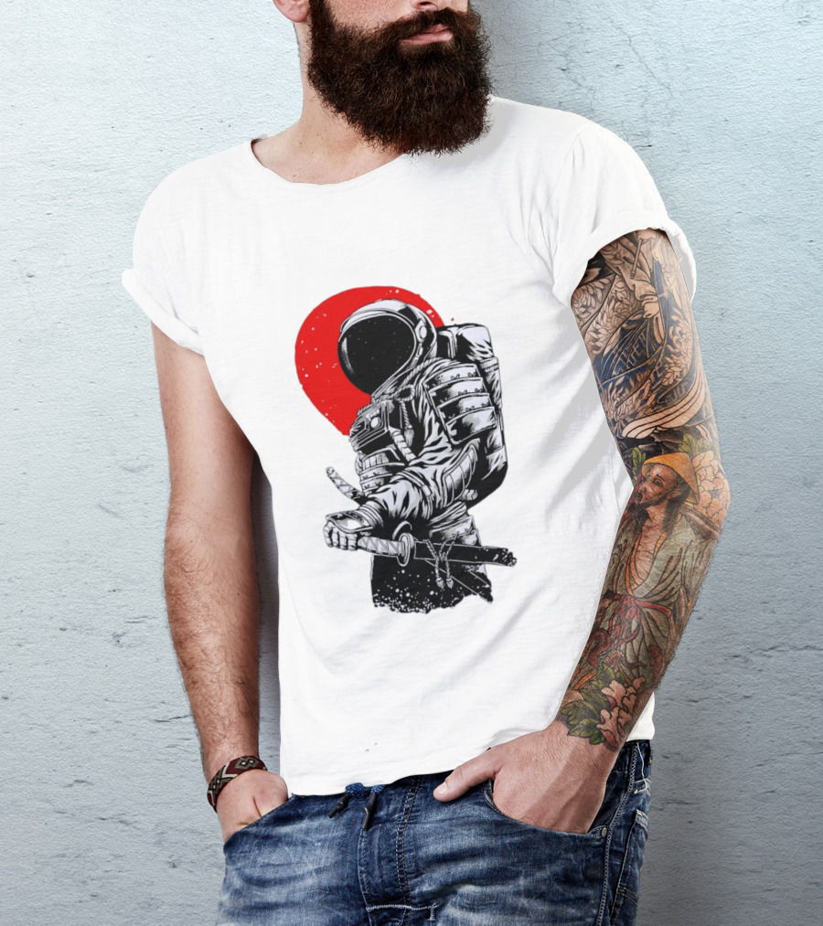 Astronaut Samurai Katana Sword Red Rising Sun T-Shirt