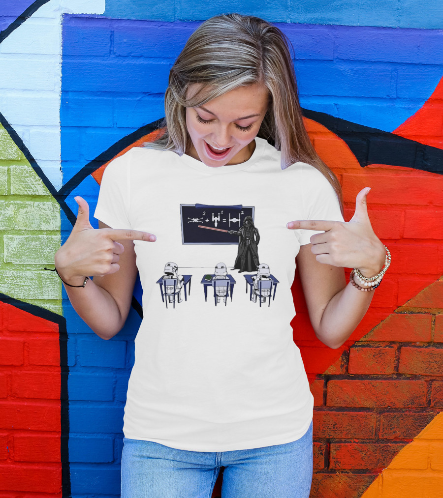Darth Vader Teaching TIE Fighter Math To Stormtroopers Classroom Cartoon T-Shirt