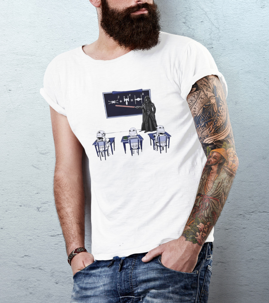 Darth Vader Teaching TIE Fighter Math To Stormtroopers Classroom Cartoon T-Shirt