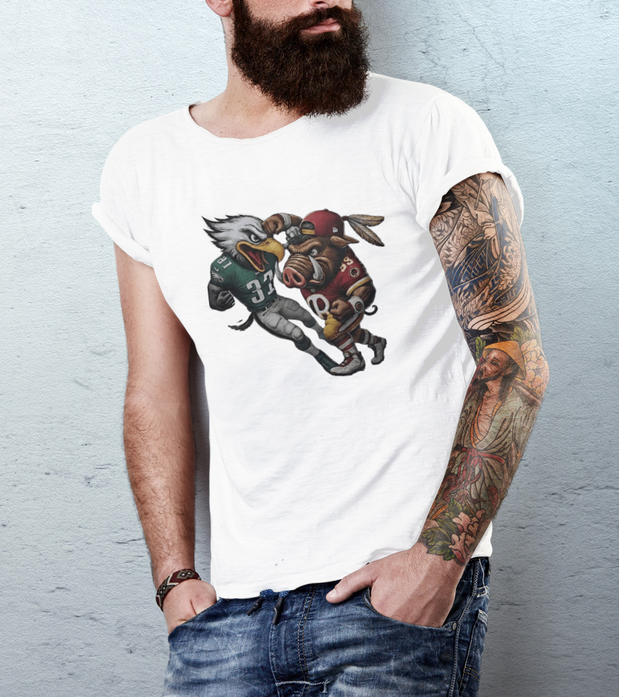 Eagles Versus Redskins Fight Cartoon NFL Rivalry T-Shirt