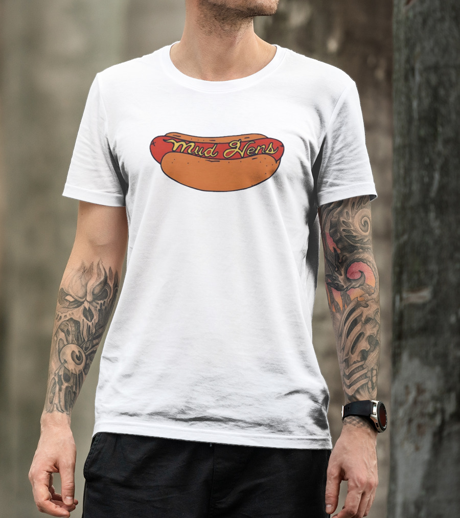 Mud Hens Cursive Lettering Footlong Hot Dog Baseball Team T-Shirt