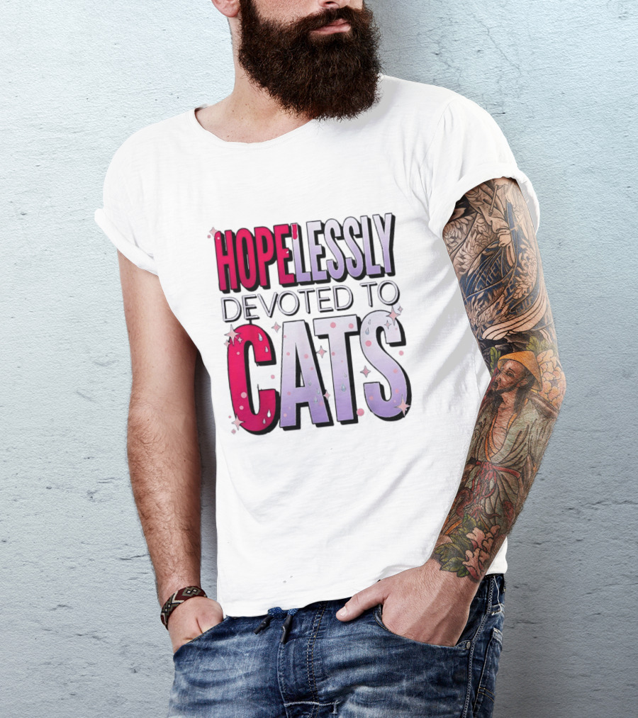 Hopelessly Devoted To Cats Glitter Sparkle T-Shirt