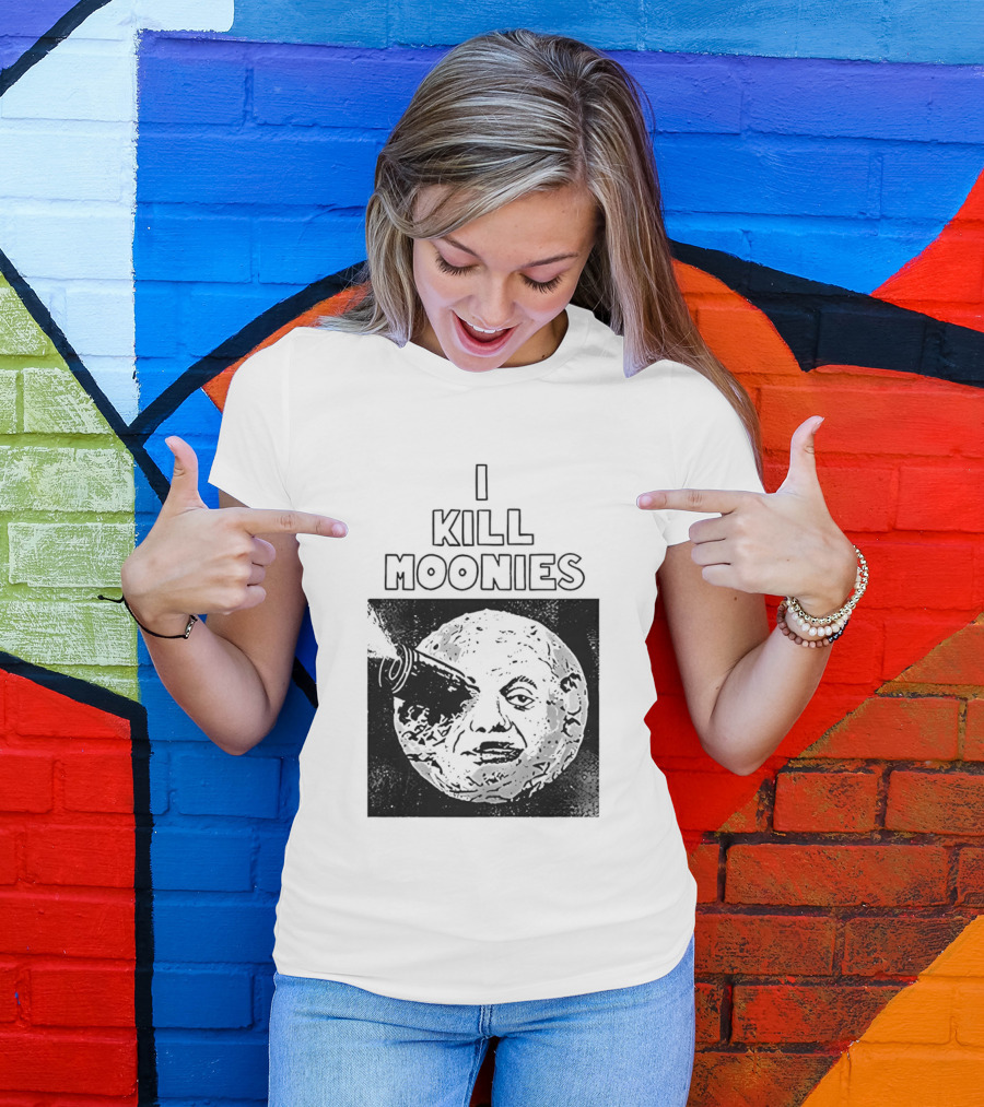 I Kill Moonies Man In The Moon Rocket Eye T-Shirt