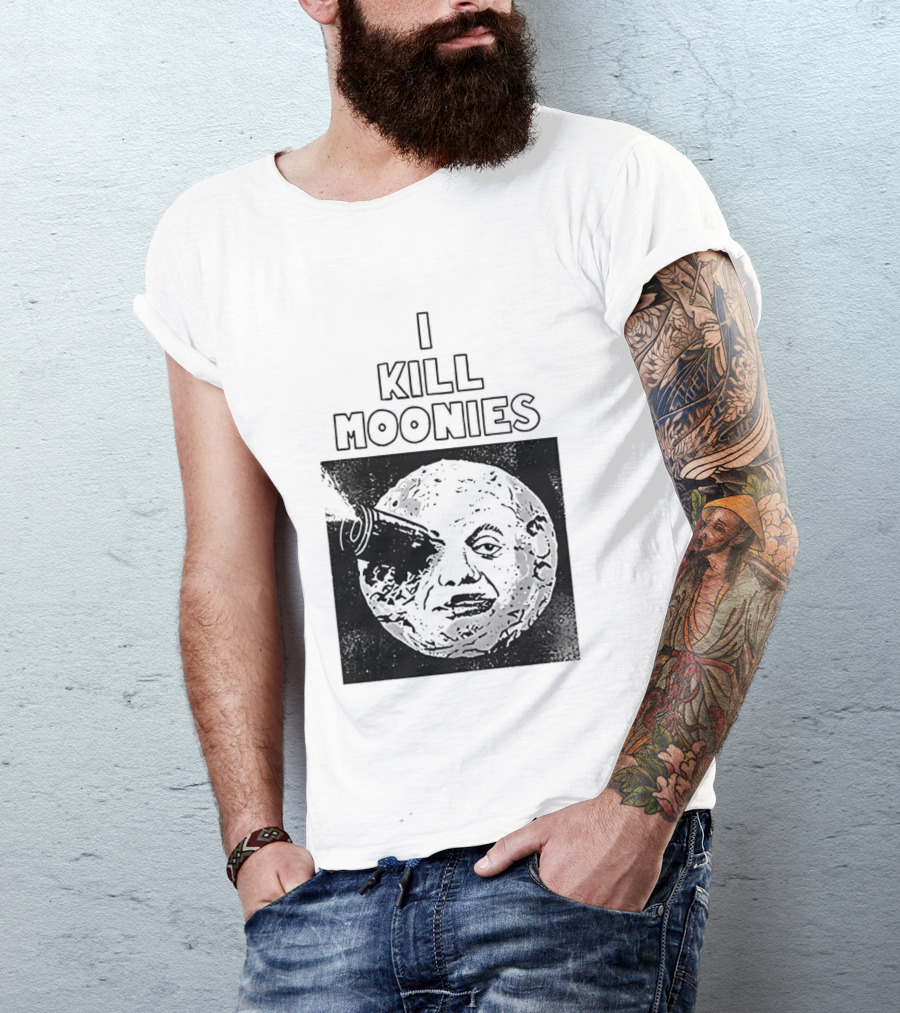 I Kill Moonies Man In The Moon Rocket Eye T-Shirt