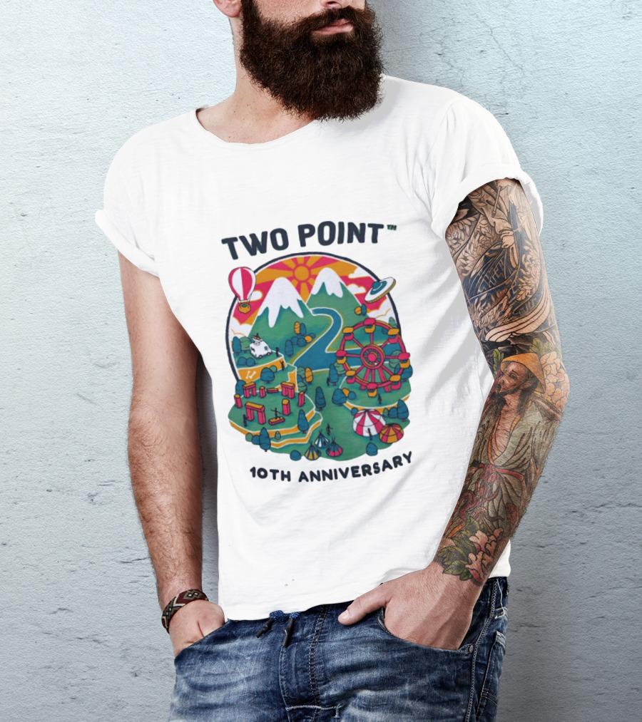 Two Point 10th Anniversary Scenic Mountain Adventure With UFO And Hot Air Balloon T-Shirt