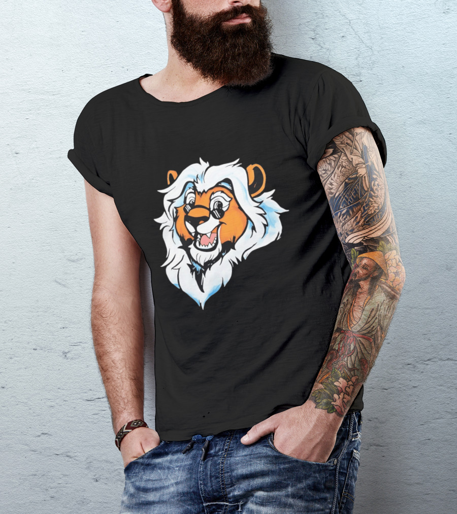 Cartoon Lion Head With Sunglasses And White Mane T-Shirt