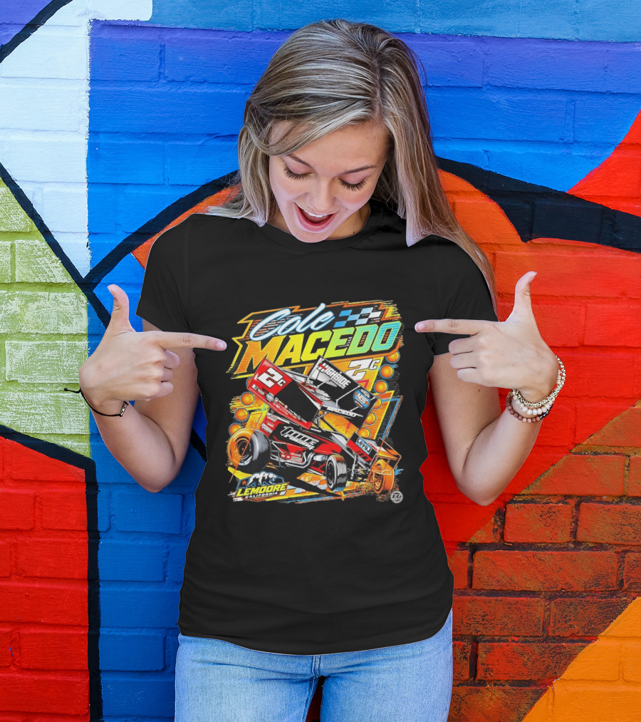 Cole Macedo 2C Racing Lemoore California Sprint Car Checkered Flag NOS Highside T-Shirt