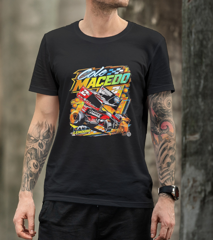 Cole Macedo 2C Racing Lemoore California Sprint Car Checkered Flag NOS Highside T-Shirt
