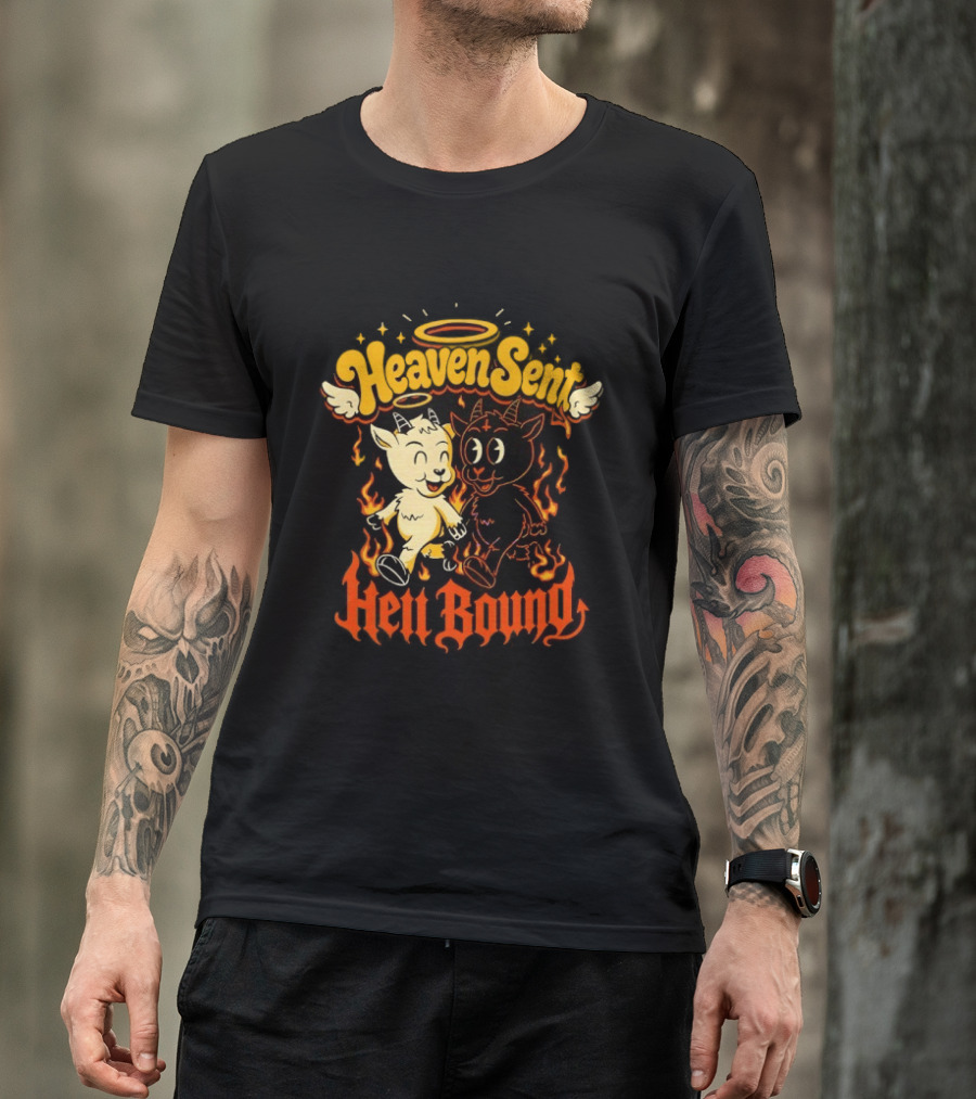 Heaven Sent Hell Bound Goats Fire Halo Wings T-Shirt