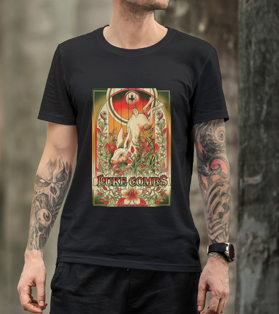 Luke Combs Slane Castle Ireland June 18 2026 Rabbit Floral Art Deco T-Shirt