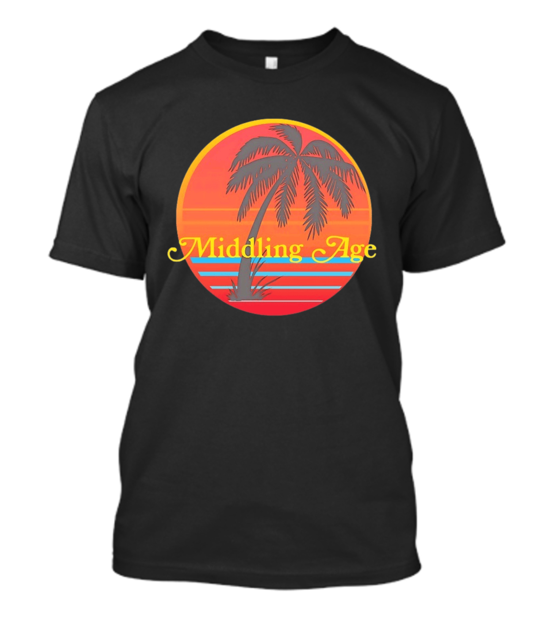 Middling Age Sunset Gradient Palm Tree Tropical T-Shirt