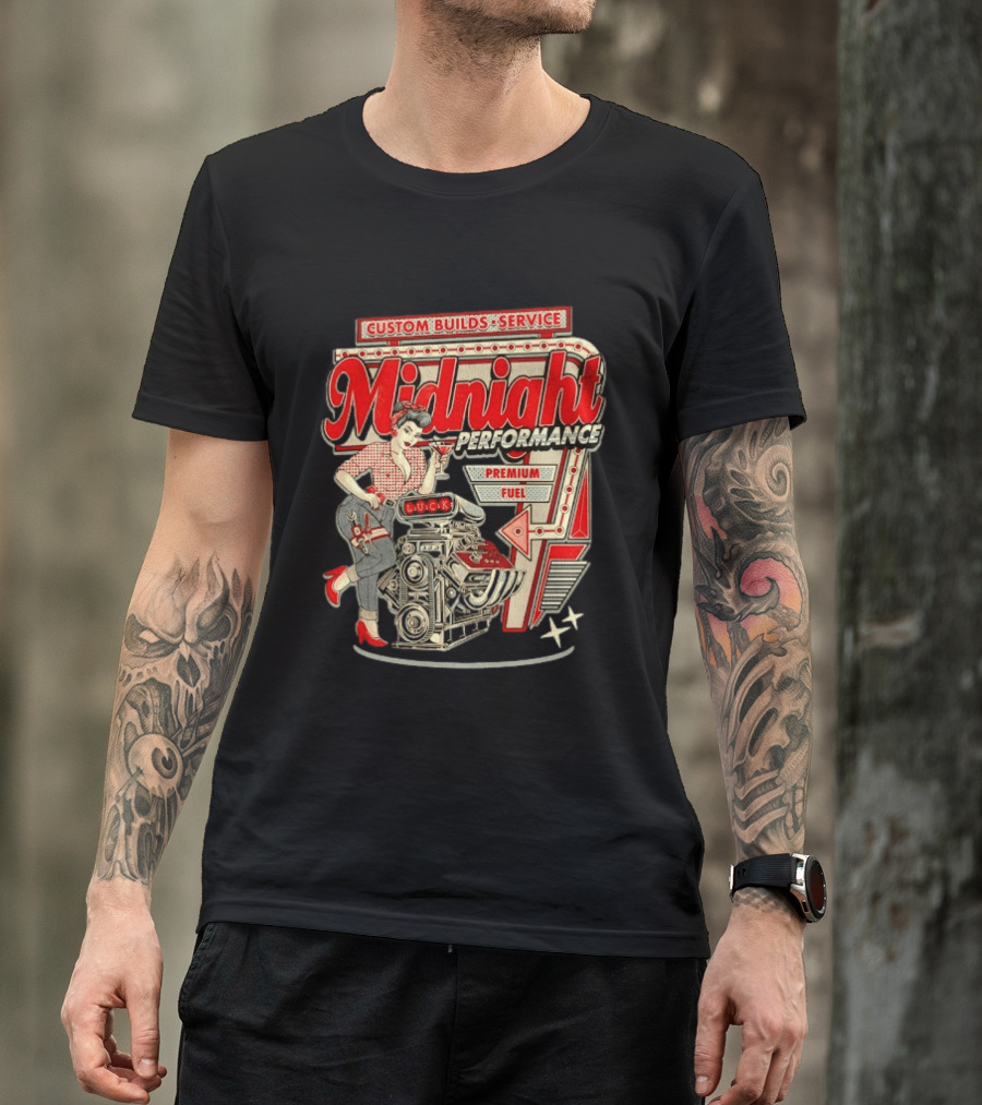 Midnight Performance Custom Builds Service Premium Fuel Retro Pin Up T-Shirt