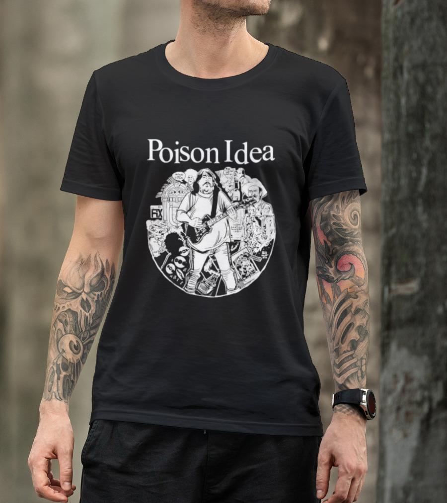 Poison Idea Jerry A Casale Portland Punk Black And White Sketch Montage T-Shirt