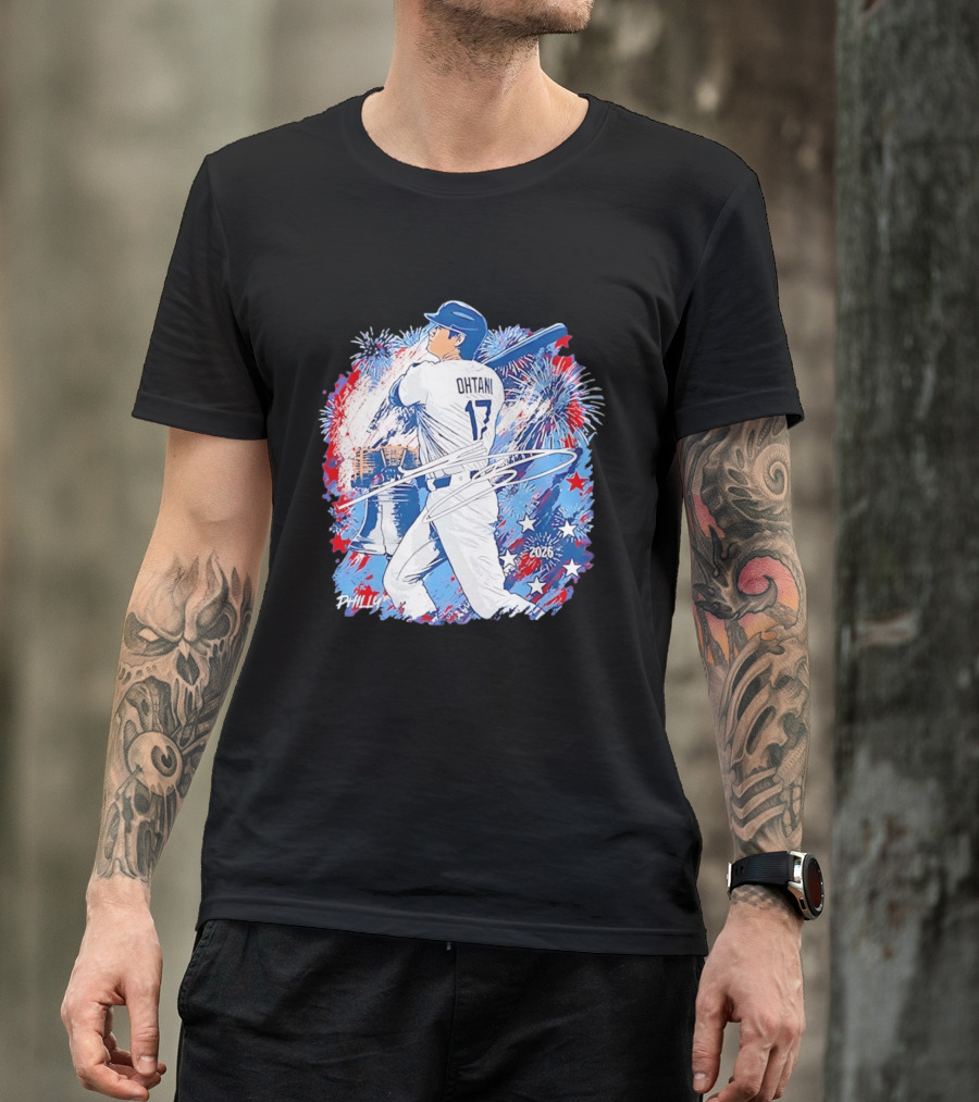 Ohtani 17 Philly 2026 Baseball Fireworks Liberty Bell T-Shirt