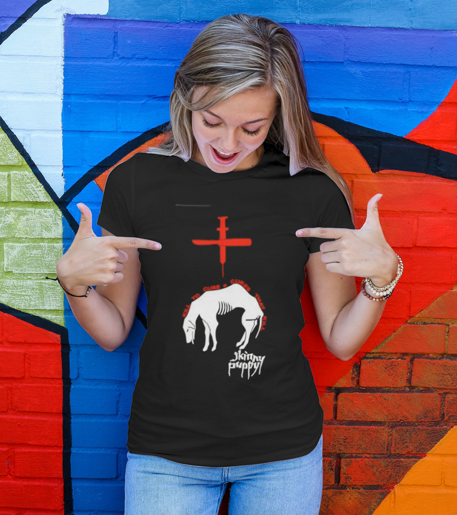 Skinny Puppy Kill To Cure Syringe Skeleton Artwork Cures That Kill T-Shirt