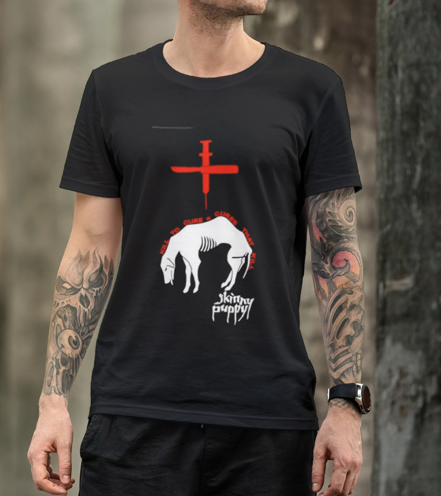 Skinny Puppy Kill To Cure Syringe Skeleton Artwork Cures That Kill T-Shirt