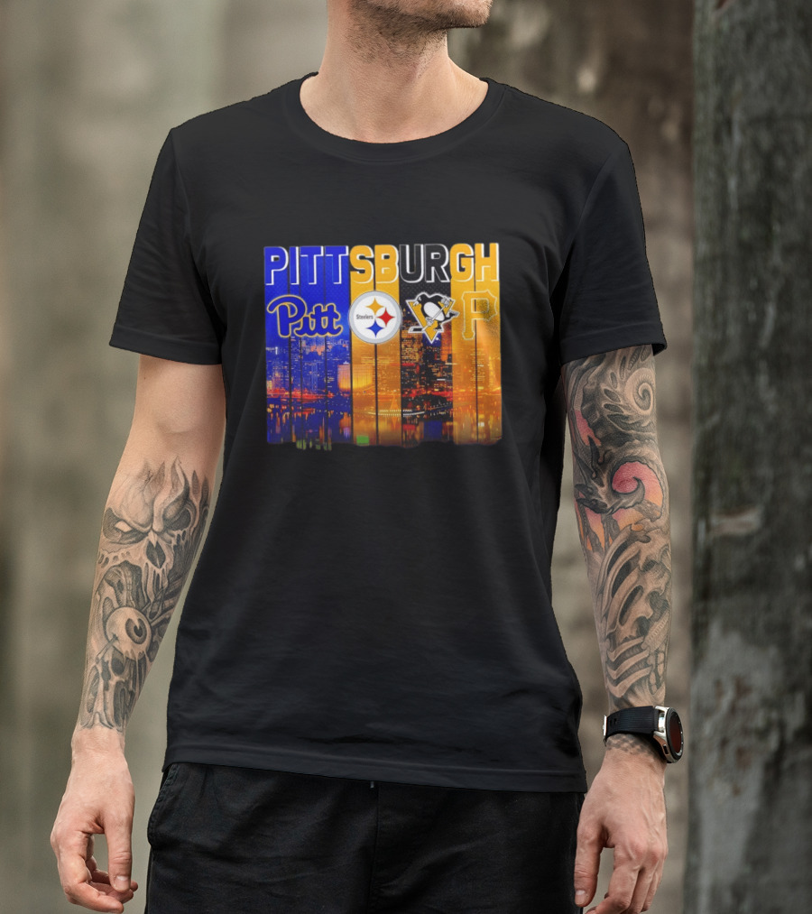 Pittsburgh Pitt Steelers Penguins Pirates City Skyline T-Shirt