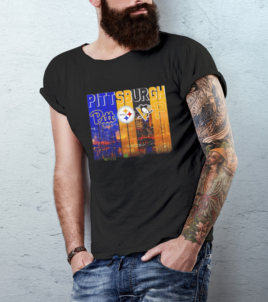 Pittsburgh Pitt Steelers Penguins Pirates City Skyline T-Shirt