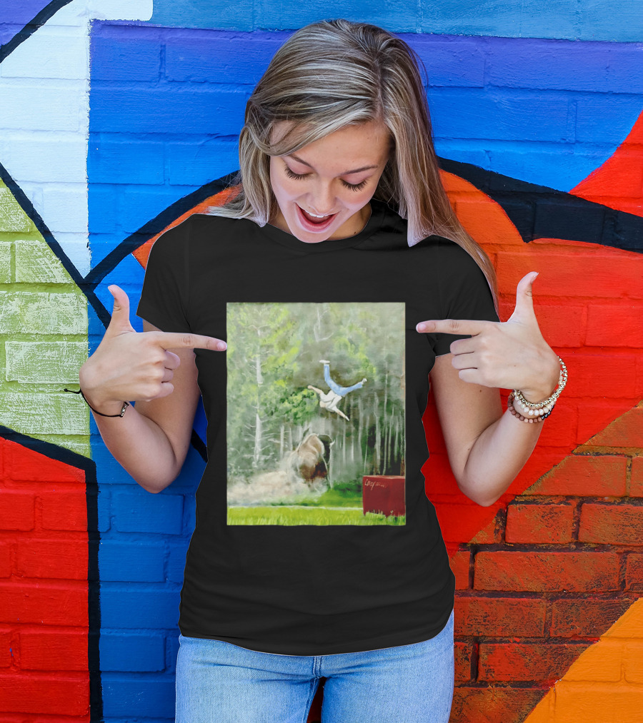 Sportman Epic Bison Attack Wildlife Painting T-Shirt