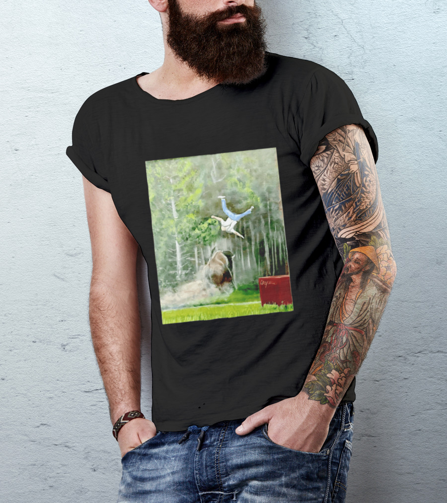 Sportman Epic Bison Attack Wildlife Painting T-Shirt