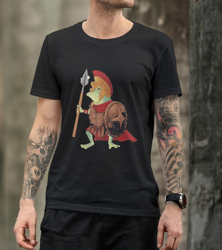 Stakuyi Hop Lite Frog Roman Soldier Spear Shield Helmet Red Cape T-Shirt