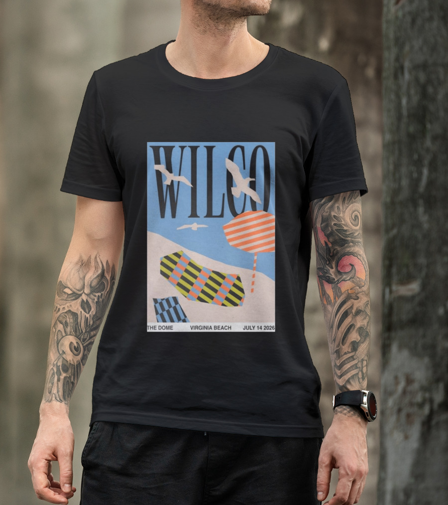 Wilco Concert The Dome Virginia Beach July 14 2026 Seagulls Beach Umbrellas T-Shirt
