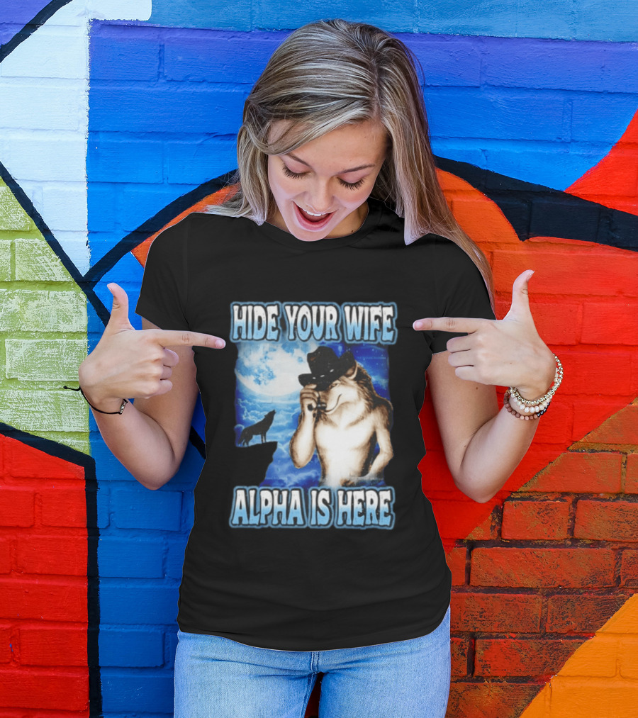Hide Your Wife Alpha Wolf Cowboy Under Moonlight T-Shirt