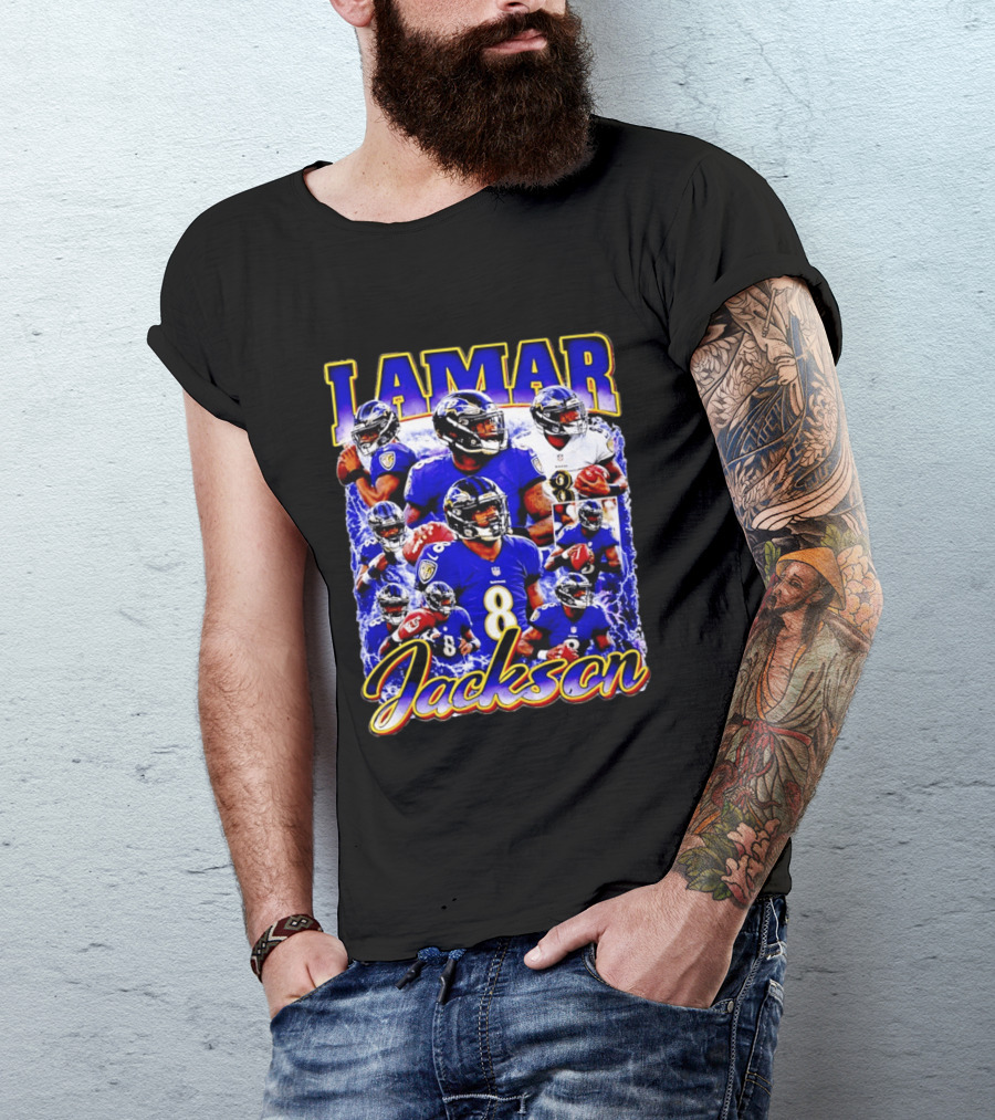 Lamar Jackson Baltimore Ravens NFL Football Star 8 T-Shirt