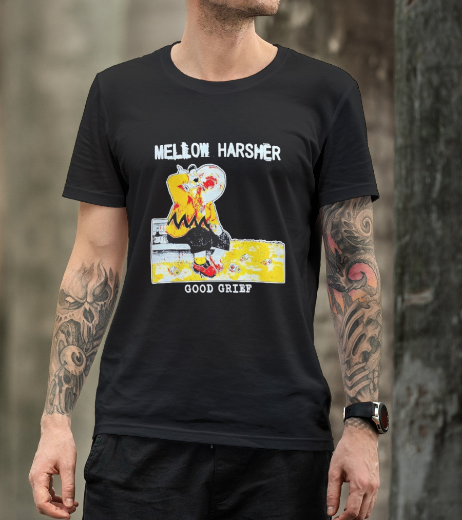 Mellow Harsher Good Grief Charlie Brown Drinking Image T-Shirt