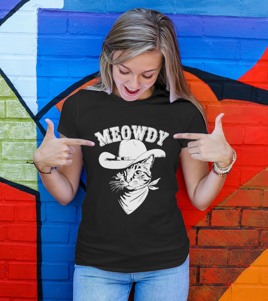 Meowdy Cowboy Cat With Bandana Western Hat Wrangler T-Shirt