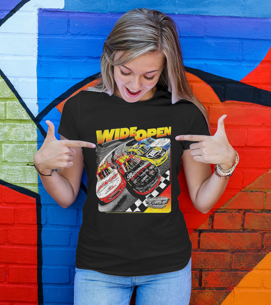 Wide Open Jordan Anderson Racing Bommarito Autosport Race Cars Checkered Track T-Shirt