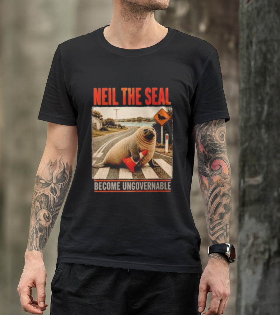 Neil The Seal Become Ungovernable Traffic Cone Road Crossing T-Shirt