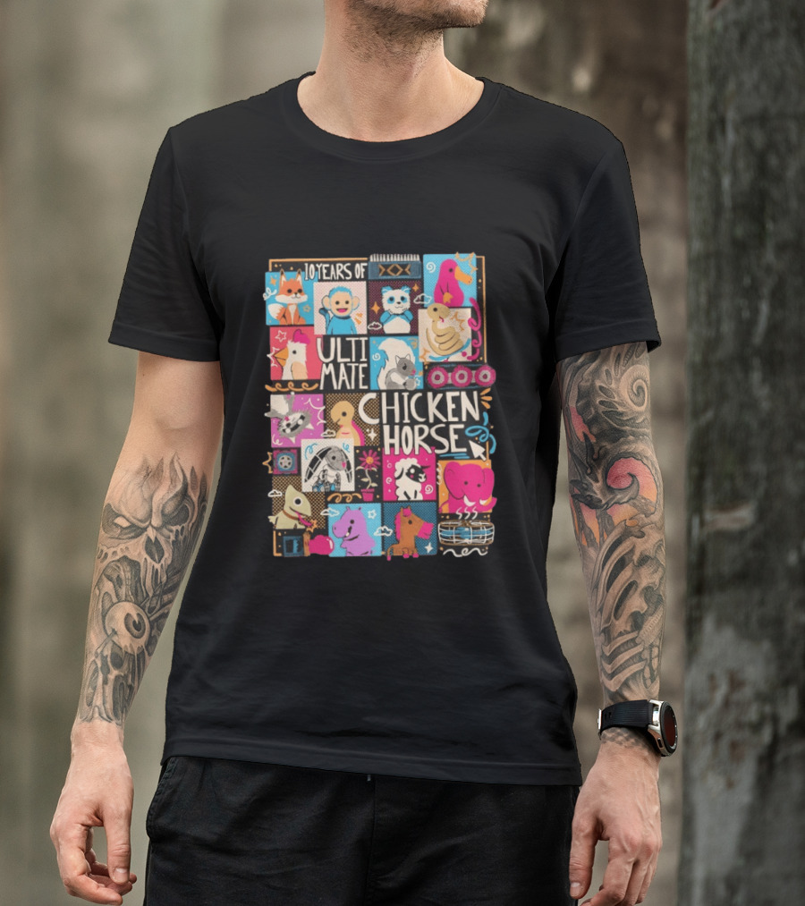 10 Years Of Ultimate Chicken Horse Anniversary With Colorful Animal Characters T-Shirt