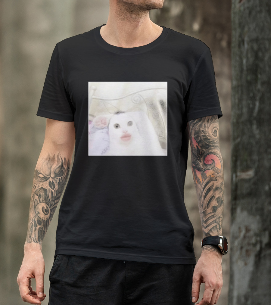 Cursed Cat Meme Funny Distorted Face Filter Selfie T-Shirt
