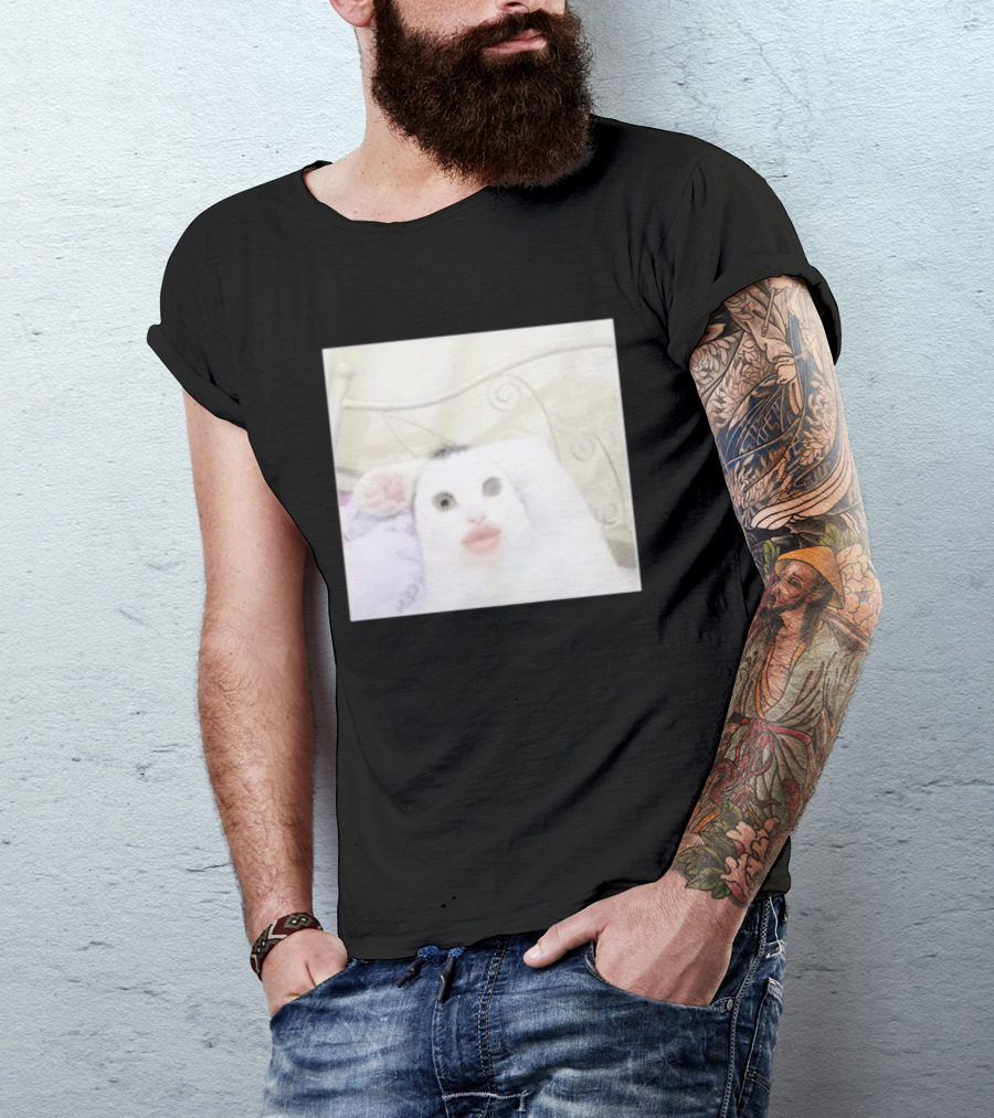 Cursed Cat Meme Funny Distorted Face Filter Selfie T-Shirt