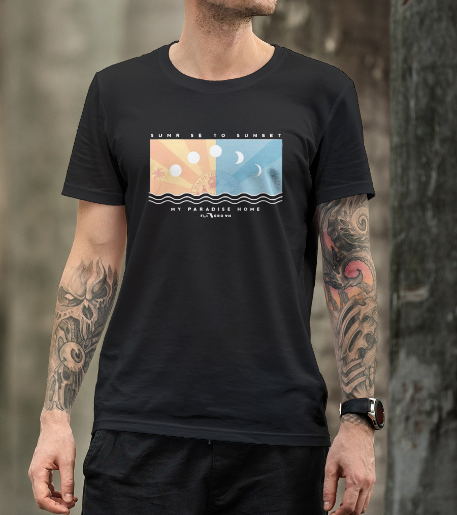 FloGrown Sunrise To Sunset My Paradise Home Beach Moon Phases T-Shirt