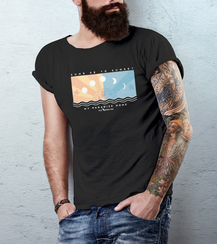 FloGrown Sunrise To Sunset My Paradise Home Beach Moon Phases T-Shirt