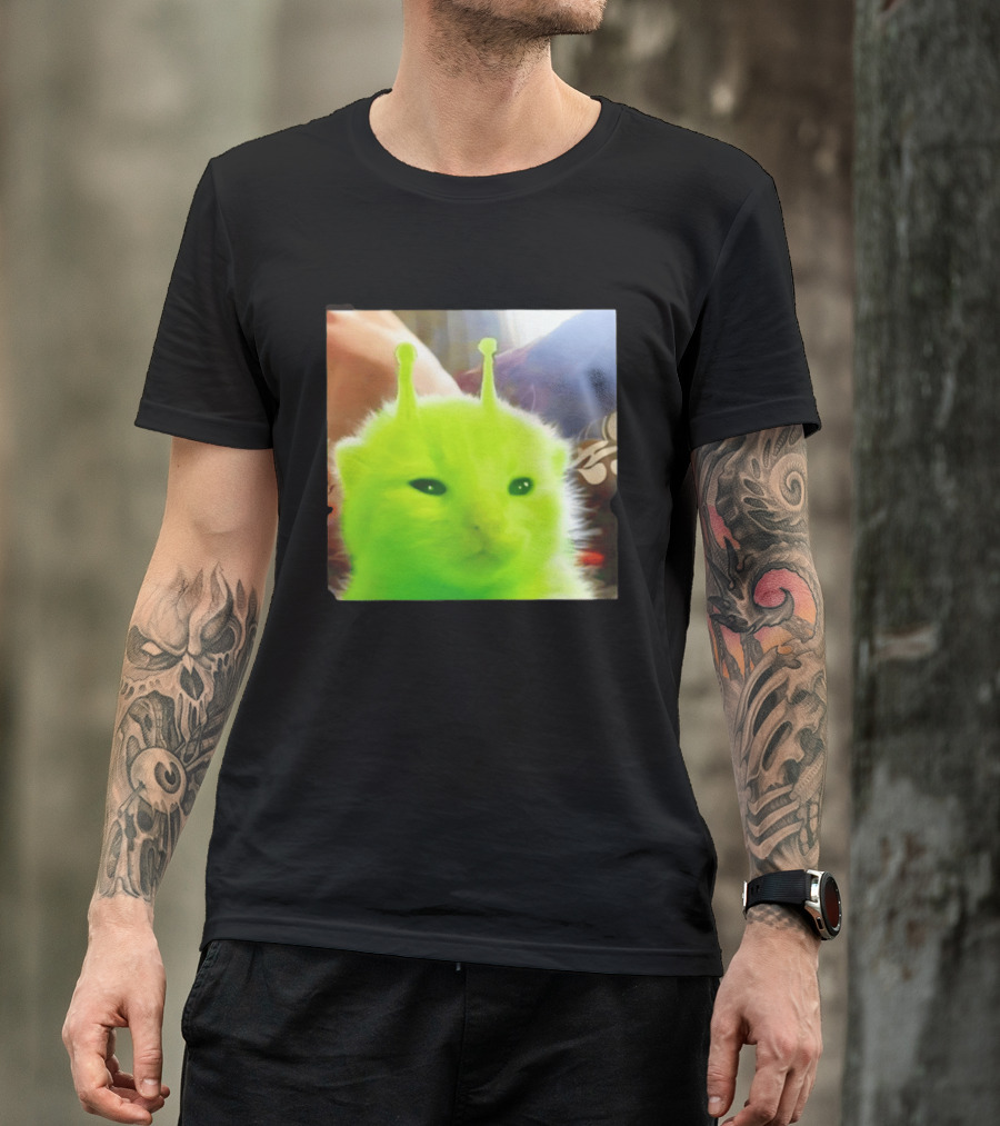 Gleep Alien Kitty Green Cat Antennae Fluffy Feline Fantasy T-Shirt