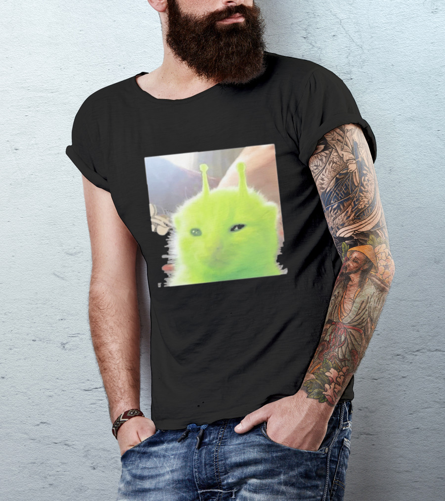 Glorp Alien Cat Winking Whimsical Green Feline With Antennae T-Shirt