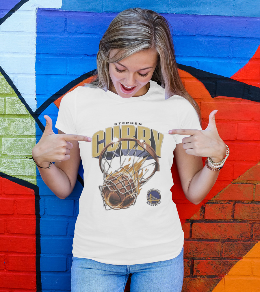 Stephen Curry Golden State Warriors Flaming Basketball Net T-Shirt